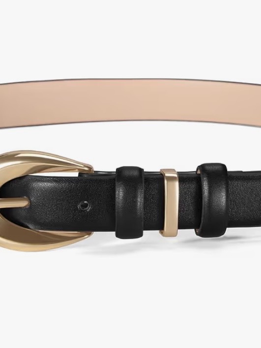 Classic Black Leather Belt With Gold Buckle - Women Accessories